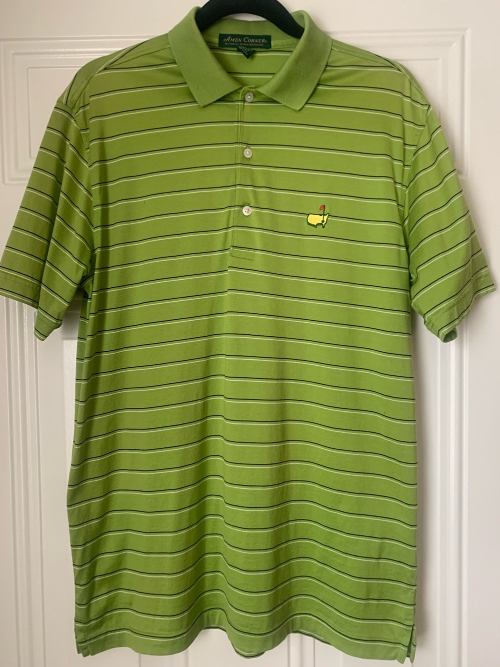 Men’s Masters Green Striped Polo with Iconic Embroidered Logo Size S